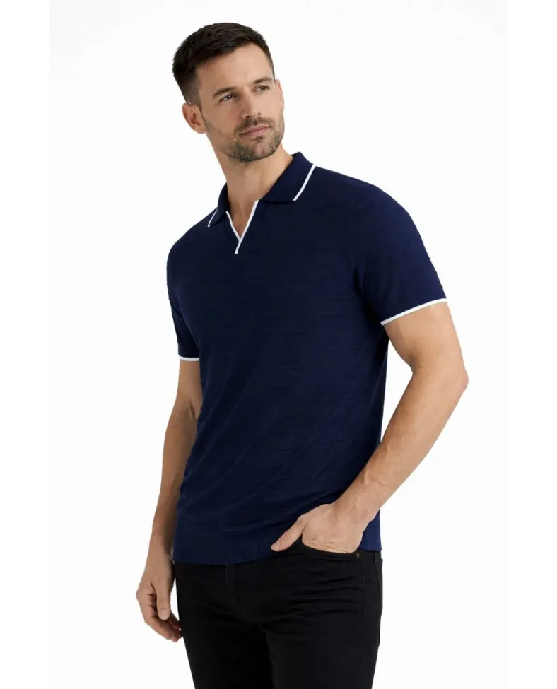 Erkek Kısa kol Fitilli Triko Polo Yaka Düğmesiz T-shirt 2li Set Lacivert-Bej Somersan Giyim | Kadın, Erkek ve Çocuk Moda