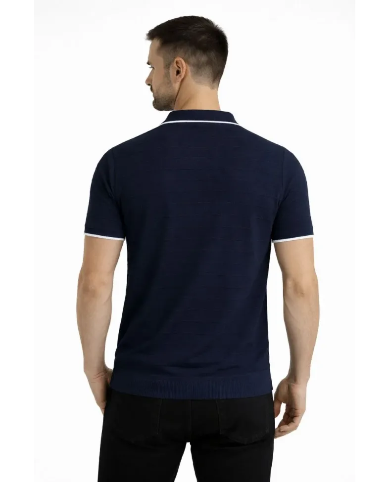 Erkek Kısa kol Fitilli Triko Polo Yaka Düğmesiz T-shirt 2li Set Lacivert-Bej Somersan Giyim | Kadın, Erkek ve Çocuk Moda