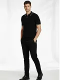 Erkek Triko Tişört Fermuarlı Polo Yaka Yazlık Kısa Kol T-Shirt 2’li Set Beyaz-Siyah