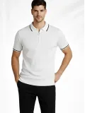 Erkek Triko Tişört Fermuarlı Polo Yaka Yazlık Kısa Kol T-Shirt 2’li Set Beyaz-Siyah