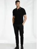Erkek Triko Tişört Fermuarlı Polo Yaka Yazlık Kısa Kol T-Shirt 2’li Set Beyaz-Siyah