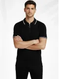 Erkek Triko Tişört Fermuarlı Polo Yaka Yazlık Kısa Kol T-Shirt 2’li Set Beyaz-Siyah