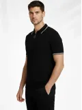 Erkek Triko Tişört Fermuarlı Polo Yaka Yazlık Kısa Kol T-Shirt 2’li Set Beyaz-Siyah