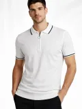 Erkek Triko Tişört Fermuarlı Polo Yaka Kısa Kol T-Shirt 3’lü Set Beyaz-Haki-Siyah
