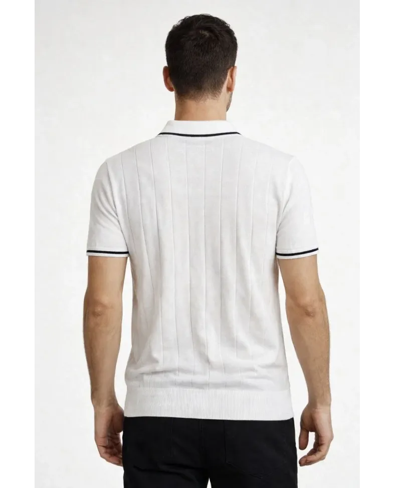 Erkek Triko Tişört Fermuarlı Polo Yaka Kısa Kol T-Shirt 3’lü Set Beyaz-Haki-Siyah