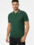 Erkek Triko Tişört Fermuarlı Polo Yaka Kısa Kol T-Shirt 3’lü Set Beyaz-Haki-Siyah