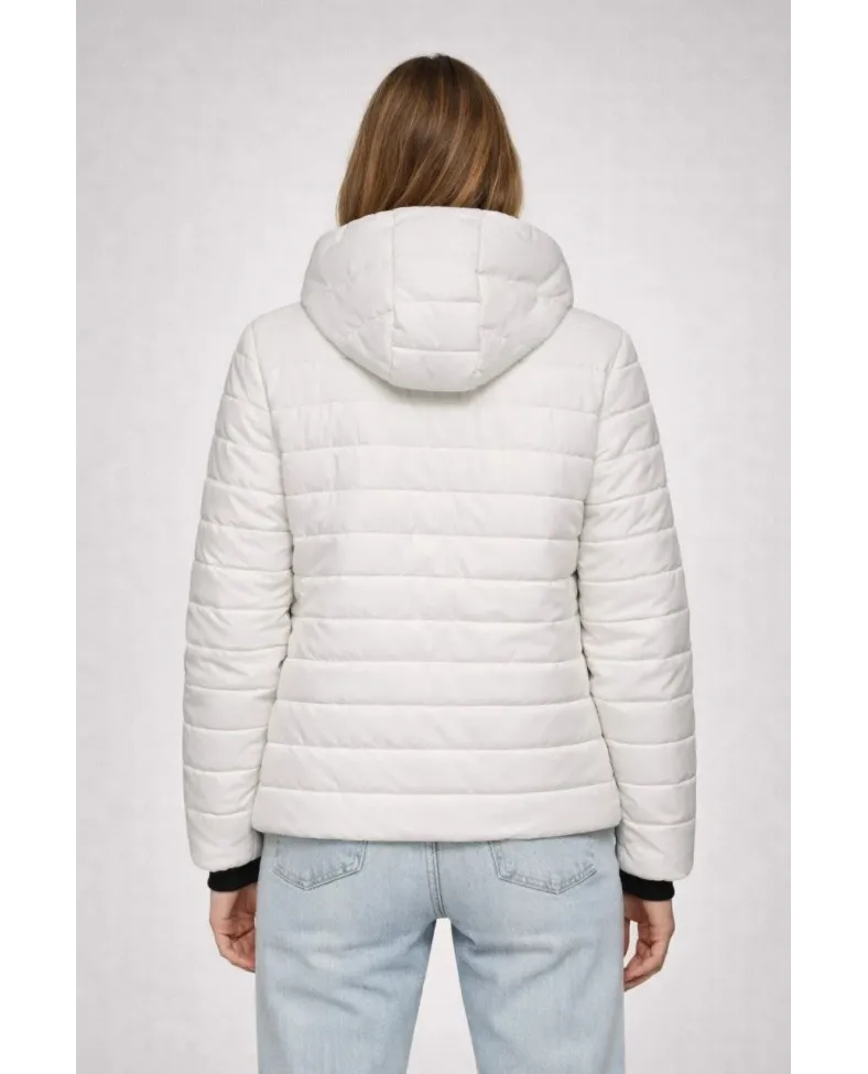 Kadın Şişme Kapüşonlu Fermuarlı Mont Su itici Kapitone Astarlı Kumaş Cepli Kışlık Rahat Kalıp - Krem