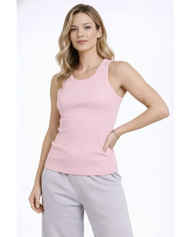 Kadın Fitilli Atlet Sıfır Yaka Slim Fit Arka Baskılı Spor Atlet - Pembe Somersan Giyim | Kadın, Erkek ve Çocuk Moda