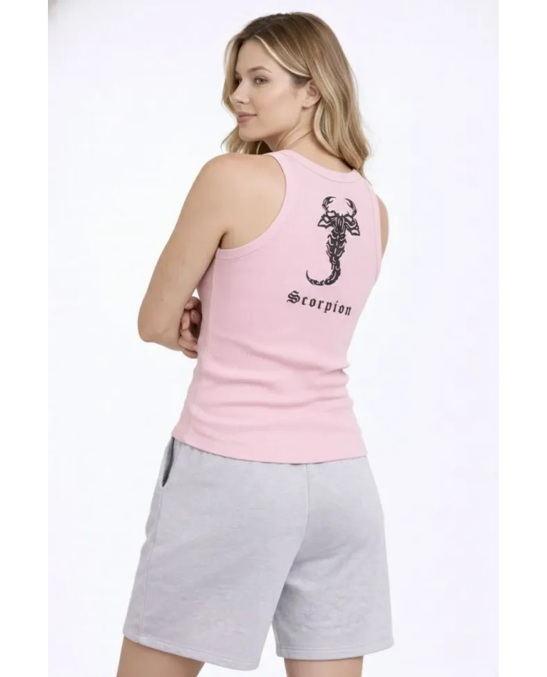 Kadın Fitilli Atlet Sıfır Yaka Slim Fit Arka Baskılı Spor Atlet - Pembe Somersan Giyim | Kadın, Erkek ve Çocuk Moda