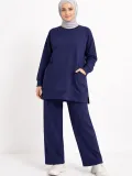 Osy Modal yumuşak dokulu Kumaş Tesettür Cepli Tunik Pantolon Takım - Lacivert