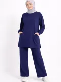 Osy Modal yumuşak dokulu Kumaş Tesettür Cepli Tunik Pantolon Takım - Lacivert