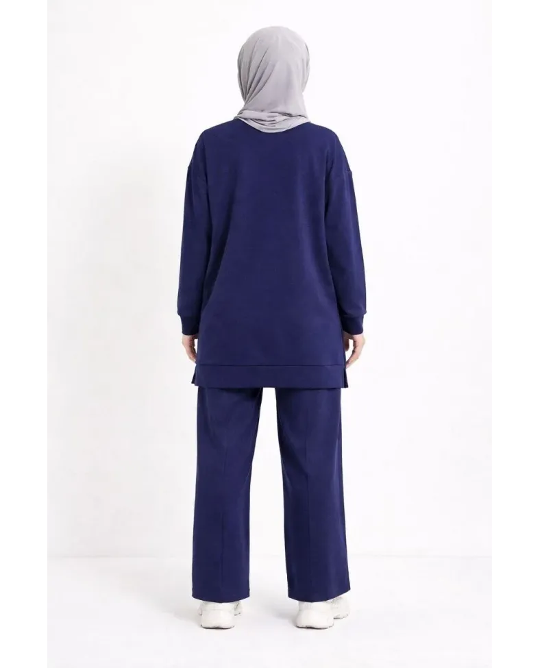 Osy Modal yumuşak dokulu Kumaş Tesettür Cepli Tunik Pantolon Takım - Lacivert