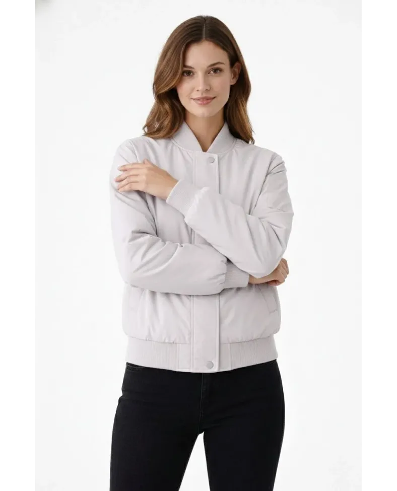 Kadın Premium Bomber Ceket Çıtçıt Kapamalı, Astarlı, Regular Fit Mont - Beyaz Somersan Giyim | Kadın, Erkek ve Çocuk Moda