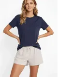 Kadın Tişört Osy Modal yumuşak dokulu Kumaş Bisiklet Yaka T-shirt - İndigo