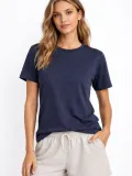Kadın Tişört Osy Modal yumuşak dokulu Kumaş Bisiklet Yaka T-shirt - İndigo