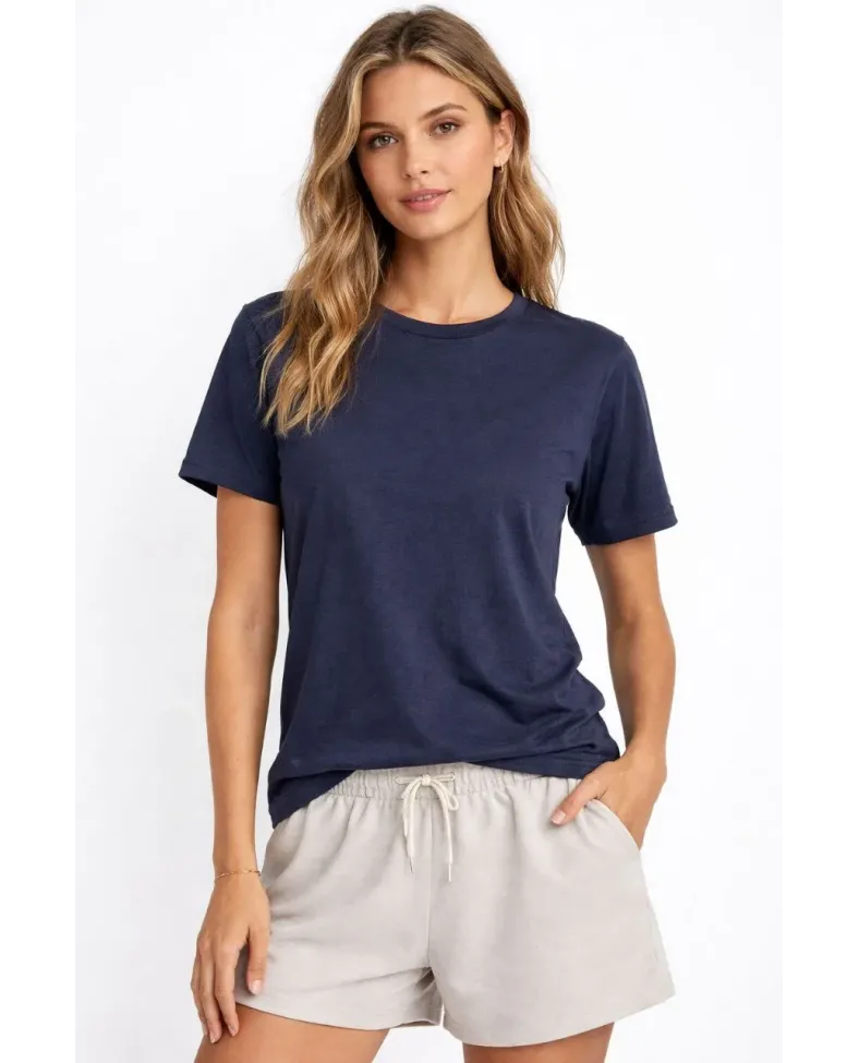 Kadın Tişört Osy Modal yumuşak dokulu Kumaş Bisiklet Yaka T-shirt - İndigo