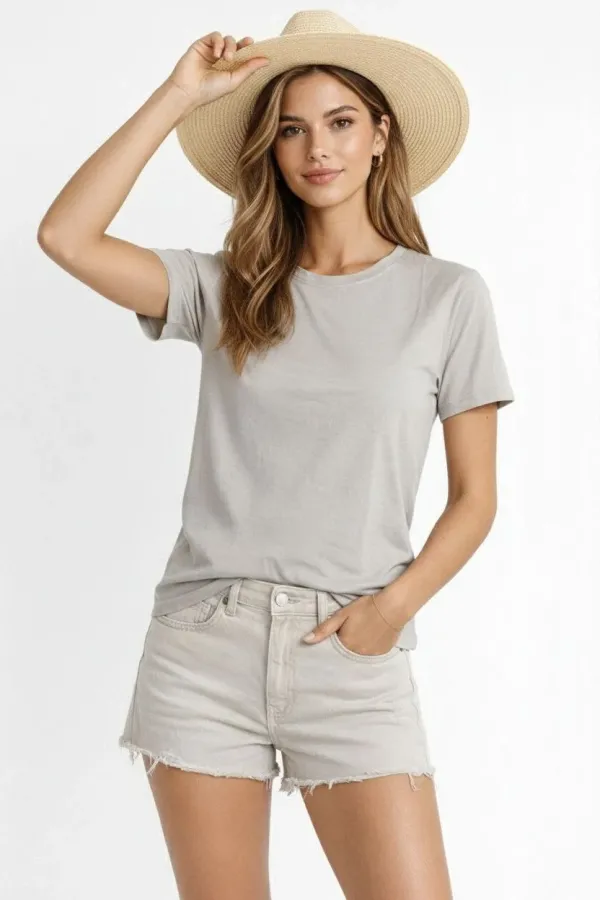 Kadın Tişört Osy Modal yumuşak dokulu Kumaş Bisiklet Yaka T-shirt - Gri