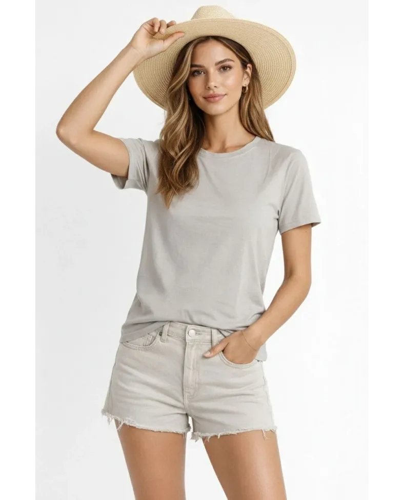 Kadın Tişört Osy Modal yumuşak dokulu Kumaş Bisiklet Yaka T-shirt - Gri