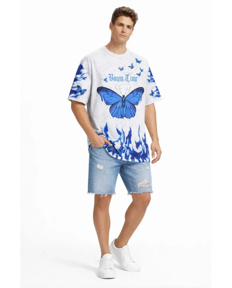 Erkek Asit Yıkamalı Oversize Tişört Bisiklet Yaka Kısa Kol T-shirt - Beyaz Somersan Giyim | Kadın, Erkek ve Çocuk Moda