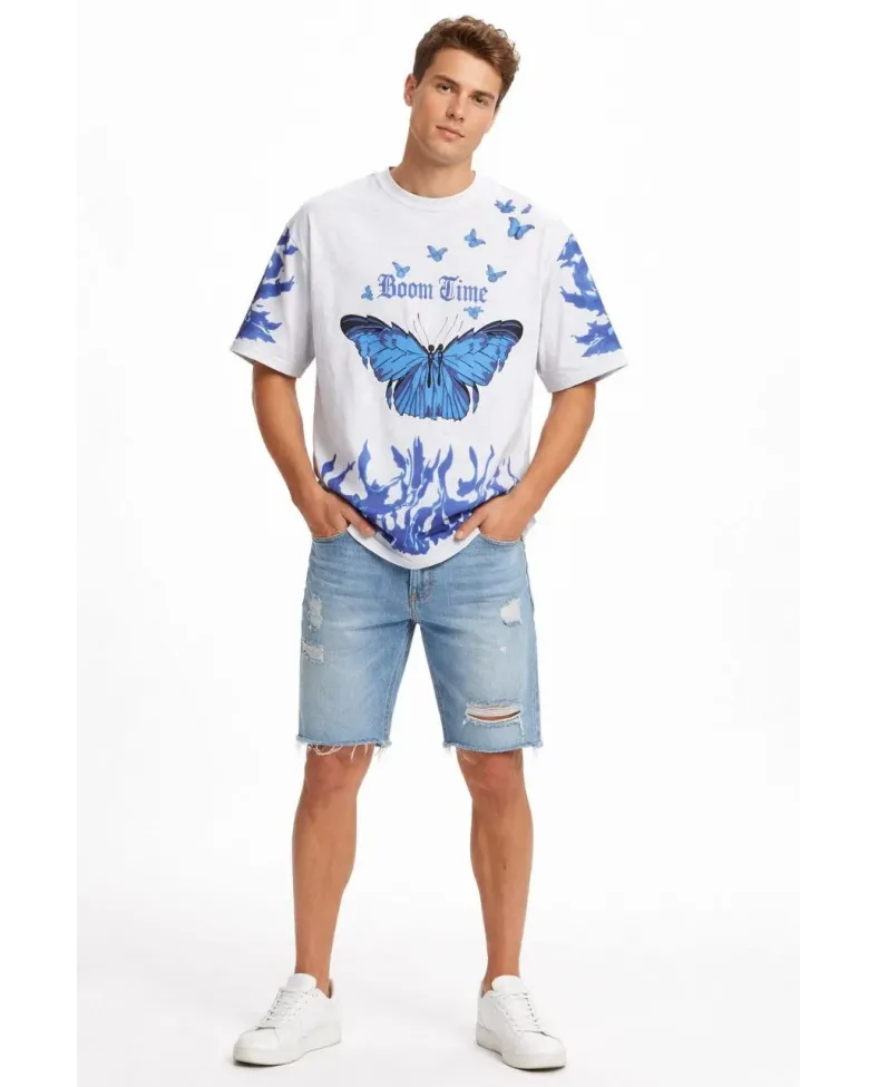 Erkek Asit Yıkamalı Oversize Tişört Bisiklet Yaka Kısa Kol T-shirt - Beyaz Somersan Giyim | Kadın, Erkek ve Çocuk Moda