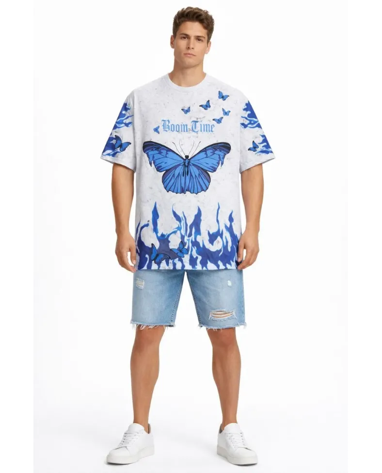 Erkek Asit Yıkamalı Oversize Tişört Bisiklet Yaka Kısa Kol T-shirt - Beyaz Somersan Giyim | Kadın, Erkek ve Çocuk Moda