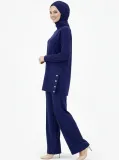 Kadın Osy Modal yumuşak Kumaş Tesettür Takım Yandan Metal Çıtçıtlı Uzun Tunik - Lacivert Somersan Giyim | Kadın, Erkek ve Çocuk Moda
