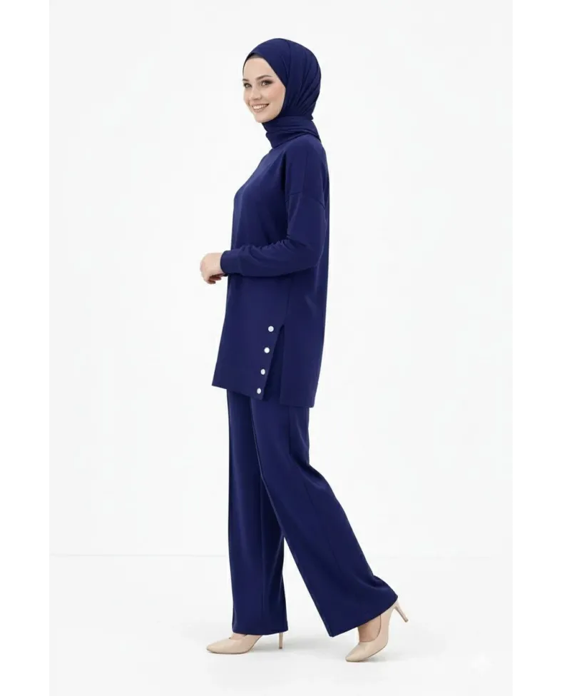 Kadın Osy Modal yumuşak Kumaş Tesettür Takım Yandan Metal Çıtçıtlı Uzun Tunik - Lacivert Somersan Giyim | Kadın, Erkek ve Çocuk Moda
