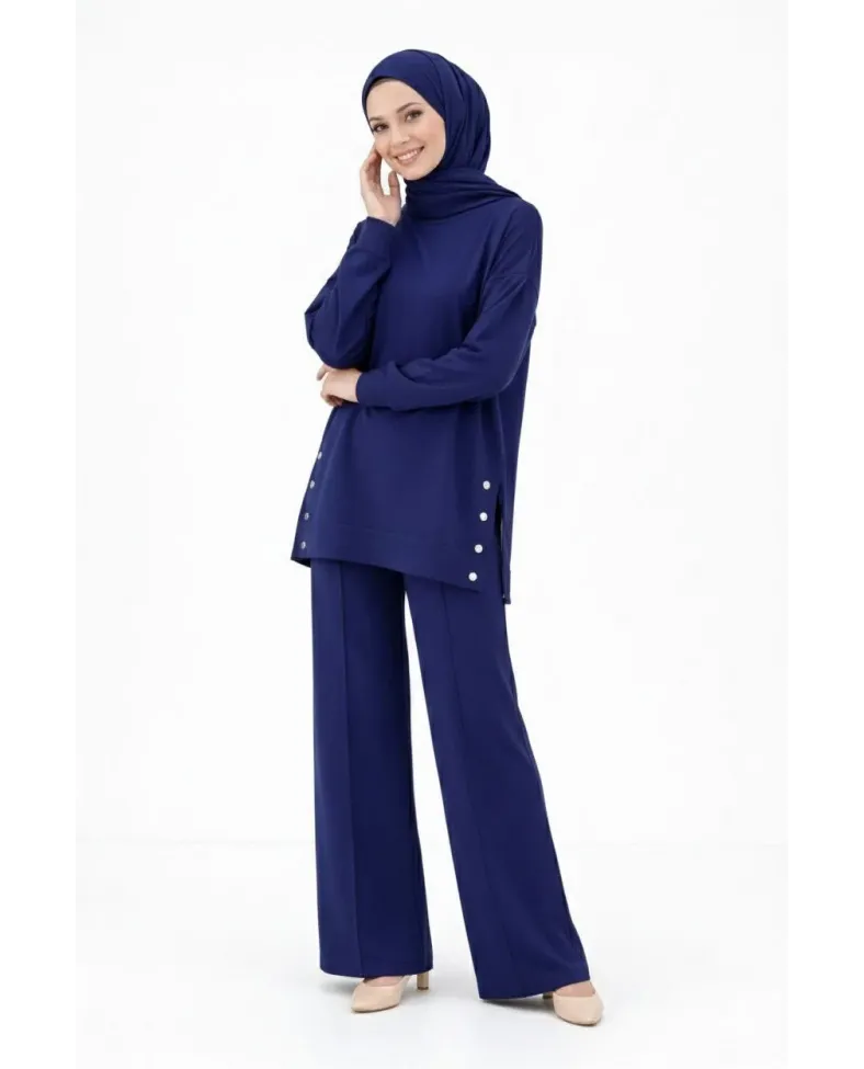 Kadın Osy Modal yumuşak Kumaş Tesettür Takım Yandan Metal Çıtçıtlı Uzun Tunik - Lacivert Somersan Giyim | Kadın, Erkek ve Çocuk Moda