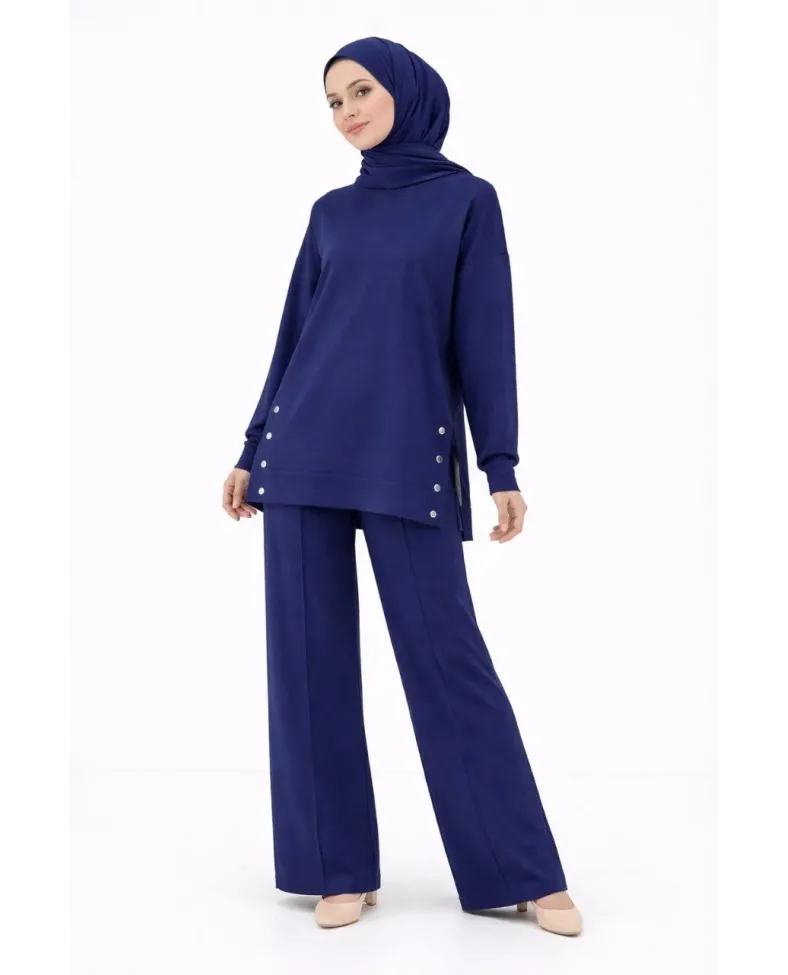 Kadın Osy Modal yumuşak Kumaş Tesettür Takım Yandan Metal Çıtçıtlı Uzun Tunik - Lacivert Somersan Giyim | Kadın, Erkek ve Çocuk Moda