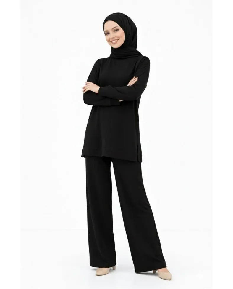 Osy Modal yumuşak dokulu Kadın Tesettür İkili Takım Yan Yırtmaçlı Uzun Tunik Düz - Siyah Somersan Giyim | Kadın, Erkek ve Çocuk Moda