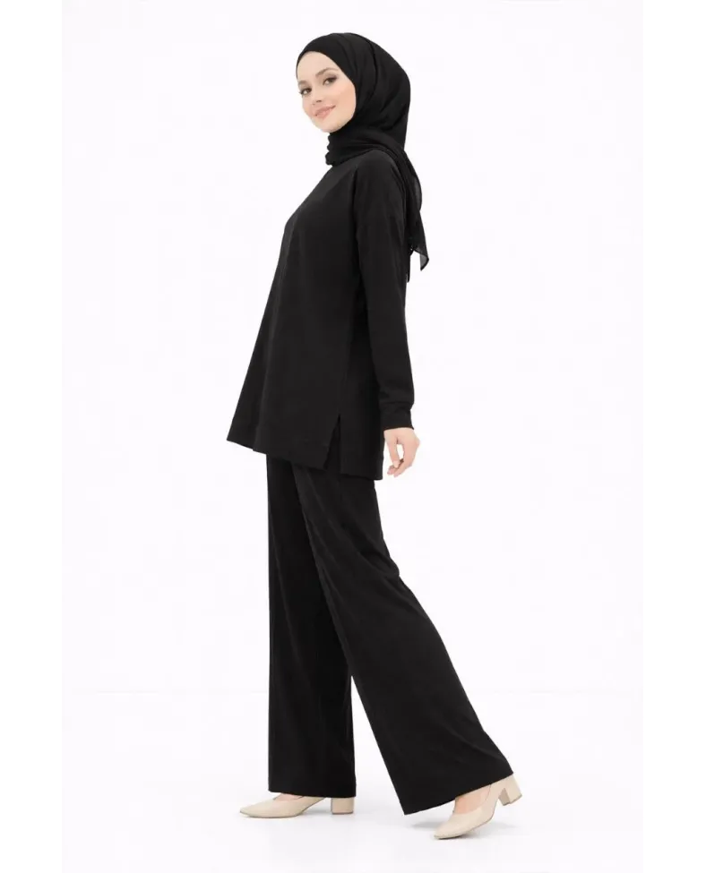 Osy Modal yumuşak dokulu Kadın Tesettür İkili Takım Yan Yırtmaçlı Uzun Tunik Düz - Siyah Somersan Giyim | Kadın, Erkek ve Çocuk Moda
