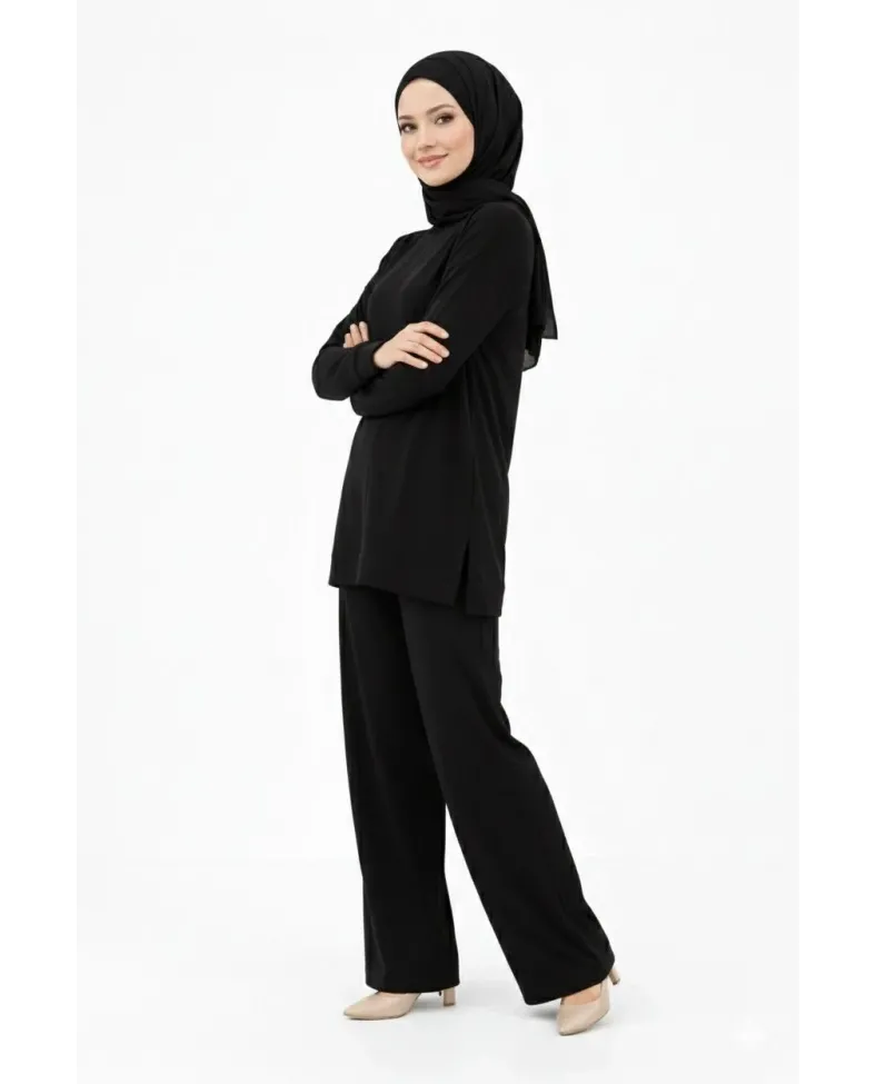 Osy Modal yumuşak dokulu Kadın Tesettür İkili Takım Yan Yırtmaçlı Uzun Tunik Düz - Siyah Somersan Giyim | Kadın, Erkek ve Çocuk Moda