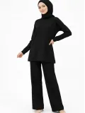 Osy Modal yumuşak dokulu Kadın Tesettür İkili Takım Yan Yırtmaçlı Uzun Tunik Düz - Siyah Somersan Giyim | Kadın, Erkek ve Çocuk Moda