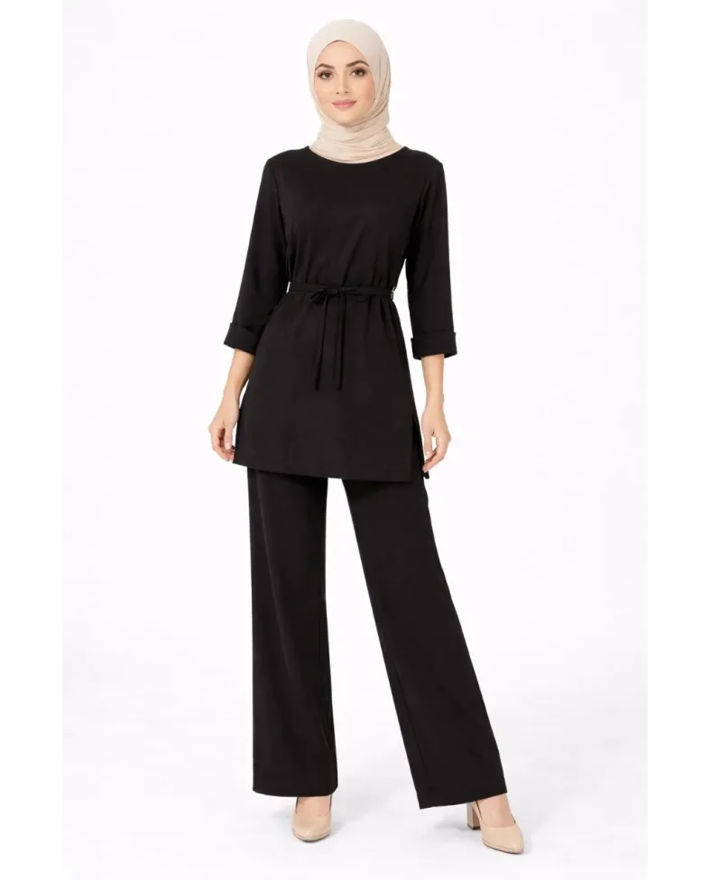 Osy Modal yumuşak dokulu Kadın Kuşaklı Tesettür Takım Salaş Kalıp 4/3 Kol - Kahverengi Somersan Giyim | Kadın, Erkek ve Çocuk Moda