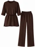 Osy Modal yumuşak dokulu Kadın Kuşaklı Tesettür Takım Salaş Kalıp 4/3 Kol - Kahverengi Somersan Giyim | Kadın, Erkek ve Çocuk Moda