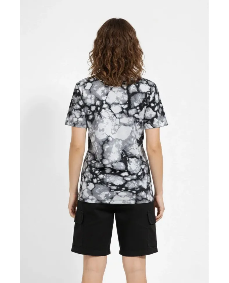 Kadın Siyah Gri Taş Desenli Tişört Regular kalıp Bisiklet Yaka Dijital Baskılı - Siyah Somersan Giyim | Kadın, Erkek ve Çocuk Moda