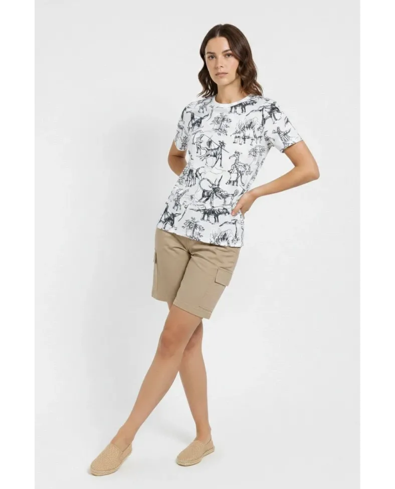 Kadın Dinozor Dijıtal ön ve arka Baskılı Tişört Bisiklet Yaka T-Shirt - Beyaz Somersan Giyim | Kadın, Erkek ve Çocuk Moda