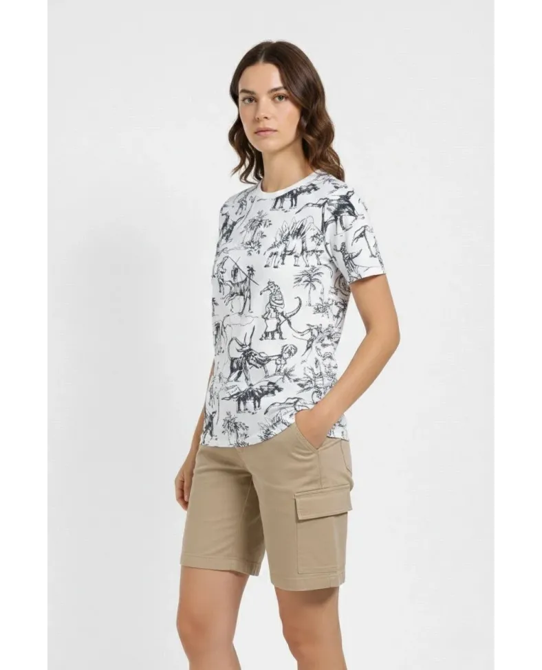 Kadın Dinozor Dijıtal ön ve arka Baskılı Tişört Bisiklet Yaka T-Shirt - Beyaz Somersan Giyim | Kadın, Erkek ve Çocuk Moda