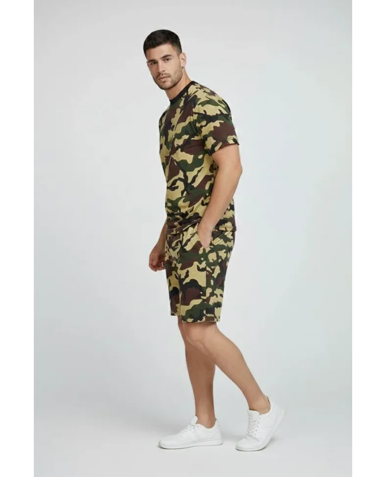 Erkek Kamuflaj Desenli Tişört Şort Takım Regular Fit Spor 2’li - Kamuflaj Somersan Giyim | Kadın, Erkek ve Çocuk Moda