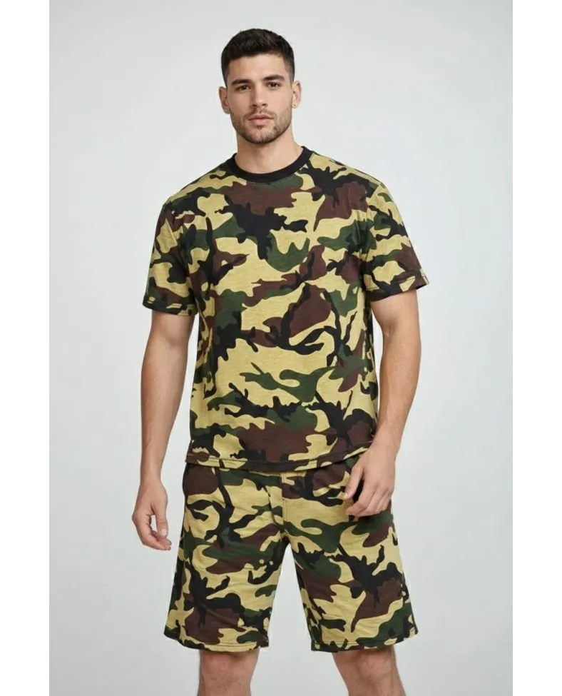 Erkek Kamuflaj Desenli Tişört Şort Takım Regular Fit Spor 2’li - Kamuflaj Somersan Giyim | Kadın, Erkek ve Çocuk Moda