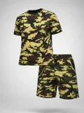 Erkek Kamuflaj Desenli Tişört Şort Takım Regular Fit Spor 2’li - Kamuflaj Somersan Giyim | Kadın, Erkek ve Çocuk Moda