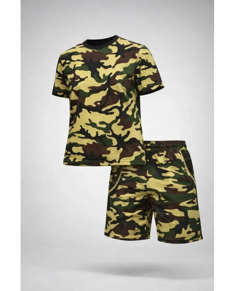Erkek Kamuflaj Desenli Tişört Şort Takım Regular Fit Spor 2’li - Kamuflaj Somersan Giyim | Kadın, Erkek ve Çocuk Moda