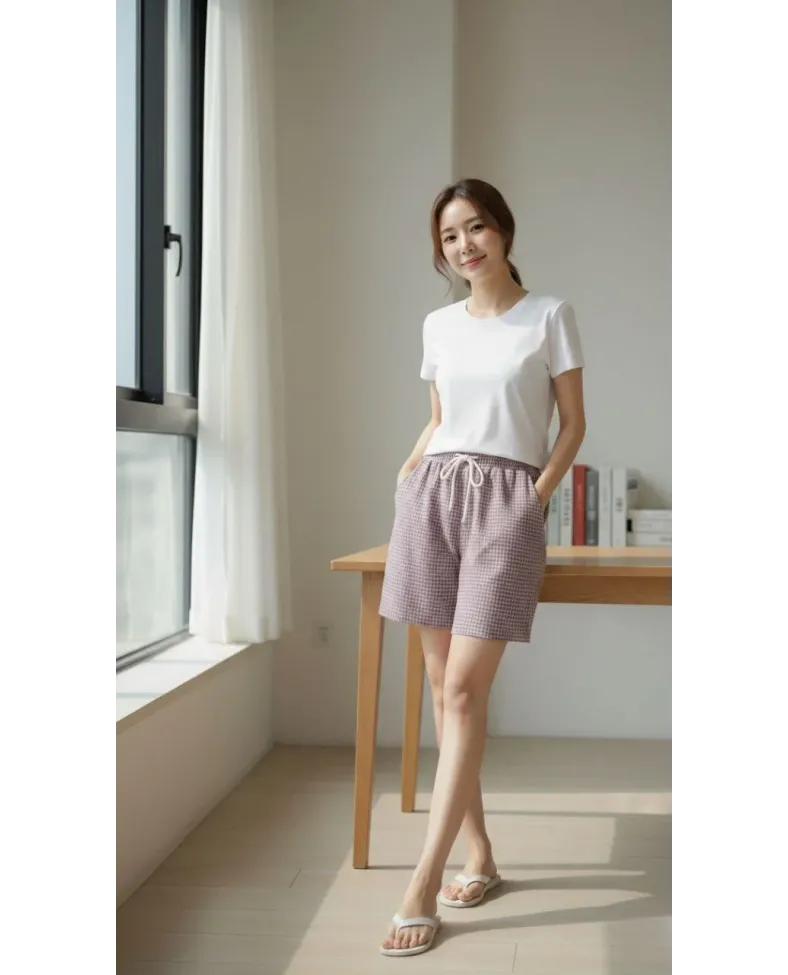 Kadın Pötikareli Şort Beli Lastikli Bağcıklı Cepli Kesim Şort - Gül Kurusu Somersan Giyim | Kadın, Erkek ve Çocuk Moda