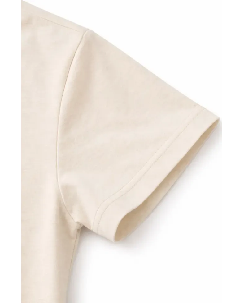 Genç Kız Çocuk V Yaka Tişört Yazlık Model Günlük Basic Body - Taş