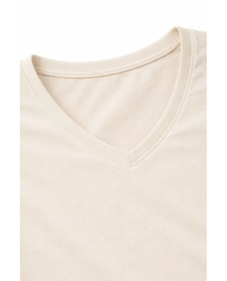 Genç Kız Çocuk V Yaka Tişört Yazlık Model Günlük Basic Body - Taş