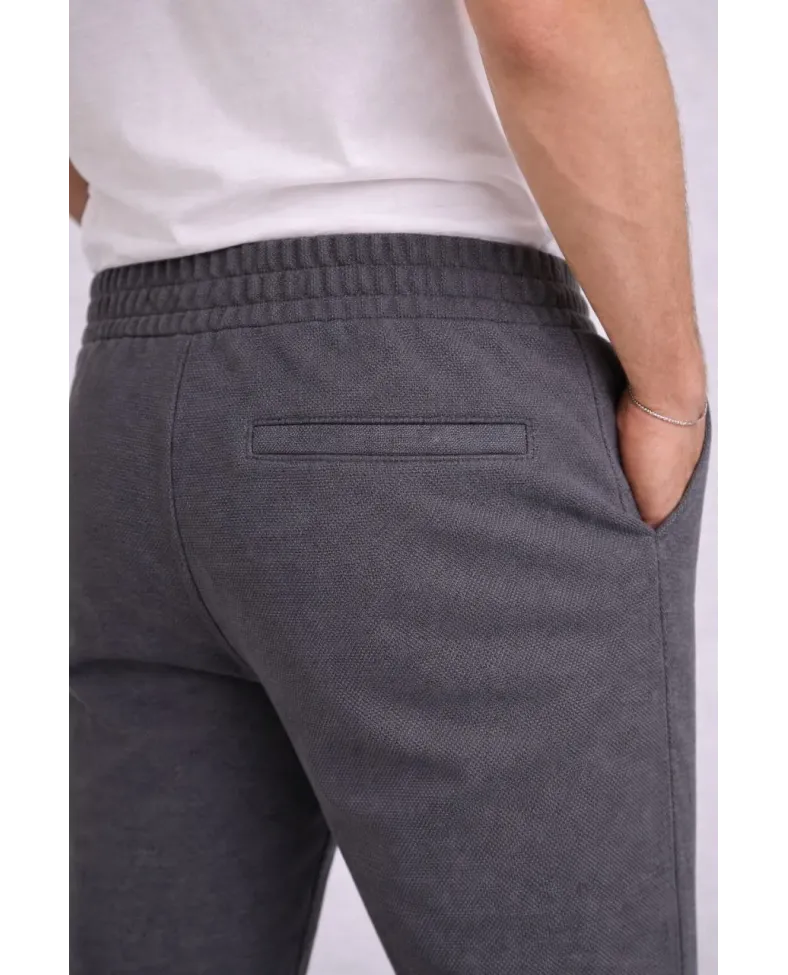 Erkek Diagonel Mikro dokulu Duble Paça Cepli Pantolon, Modern Kesim - Füme Somersan Giyim | Kadın, Erkek ve Çocuk Moda