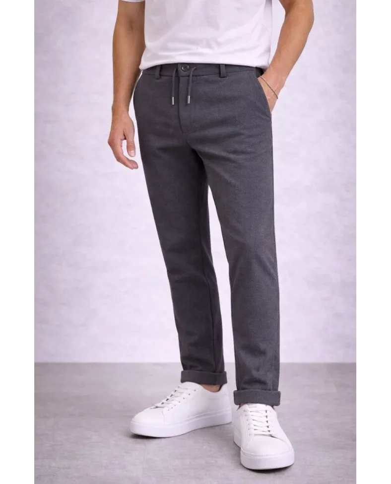 Erkek Diagonel Mikro dokulu Duble Paça Cepli Pantolon, Modern Kesim - Füme Somersan Giyim | Kadın, Erkek ve Çocuk Moda