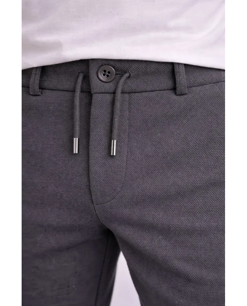 Erkek Diagonel Mikro dokulu Duble Paça Cepli Pantolon, Modern Kesim - Füme Somersan Giyim | Kadın, Erkek ve Çocuk Moda