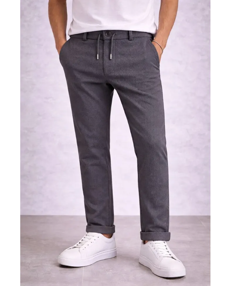 Erkek Diagonel Mikro dokulu Duble Paça Cepli Pantolon, Modern Kesim - Füme Somersan Giyim | Kadın, Erkek ve Çocuk Moda