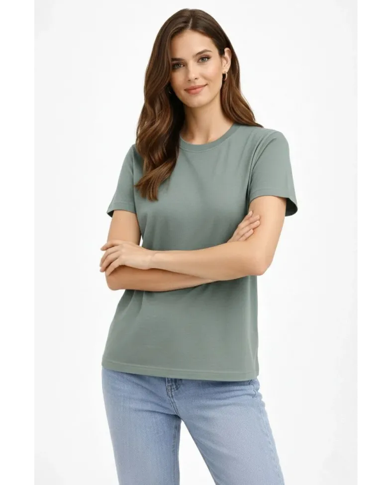 Kadın Bisiklet Yaka Yazlık Kısa kol Düz Tişört Regular Kalıp T-shirt - Mint Yeşili Somersan Giyim | Kadın, Erkek ve Çocuk Moda